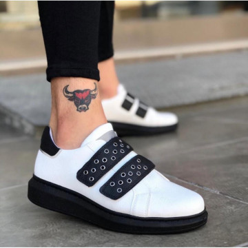 Pantofi sport barbati, albi, cu talpa neagra, inchidere arici SNK, ISAHAR