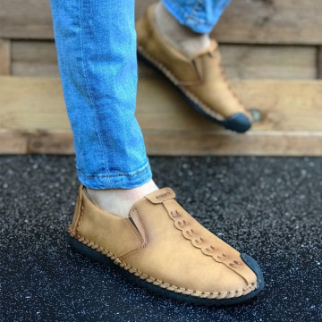 Pantofi sport barbati, maro, fara siret, piele ecologica