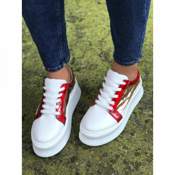 Pantofi sport dama, albi, cu talpa inalta