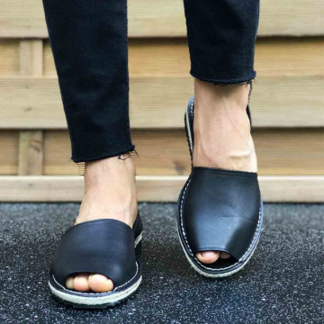 Sandale Avarca barbati negre, PIELE NATURALA, model casual, premium, Isahar