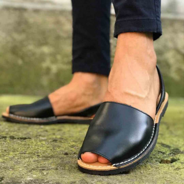 Sandale Avarca barbati negre, PIELE NATURALA, usoare si confortabile, Isahar