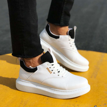 Sneakers barbati premium, albi, talpa din spuma cusuta, model SNK, ISAHAR