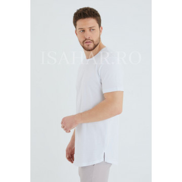 Tricou barbati simplu, alb, BREEZY, material premium , ISAHAR