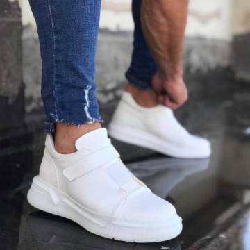 Ghete barbati albe, inchidere arici, captusite, usoare si cusute, model casual SKI, ISAHAR