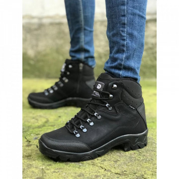 Ghete barbati casual negre, confectionate din piele ecologica, pentru drumetie, imblanite