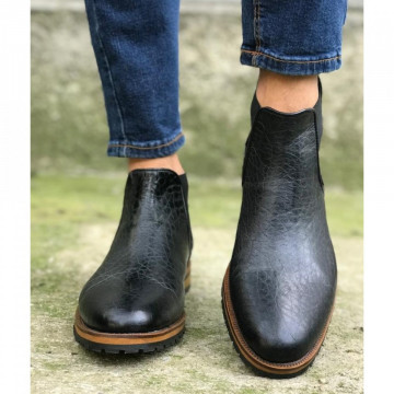 Ghete barbati casual negre cusute, confectionate din piele naturala, talpa flexibila