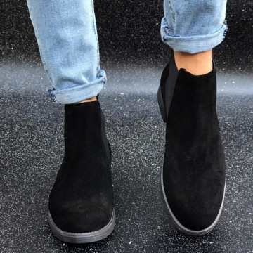 Ghete barbati casual, piele naturala negre, cusute, model casual, talpa flexibila