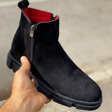 Ghete barbati, negre, 100% piele naturala intoarsa, premium , cu fermoar, Isahar