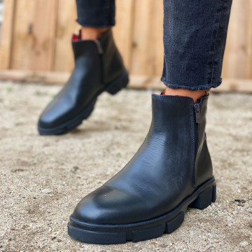 Ghete barbati, negre, 100% piele naturala premium , cu fermoar, Isahar