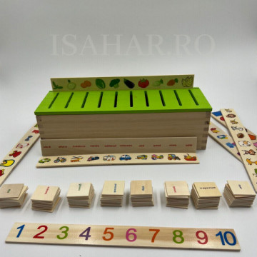 Joc educative din lemn, sortare si asociere, invatare Montessori, engleza, ISAHAR