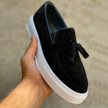 Mocasini barbati, 100% piele naturala intoarsa, negri, casual, ISAHAR