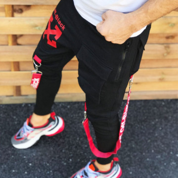 Pantaloni barbati cambrati, model casual, material bumbac, aplicatie pe picior, ISAHAR