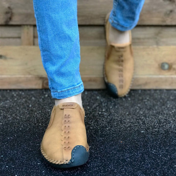 Pantofi sport barbati, maro, fara siret, piele ecologica