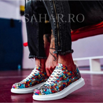 Pantofi sport barbati, model casual, cu imprimeu multicolor, ISAHAR