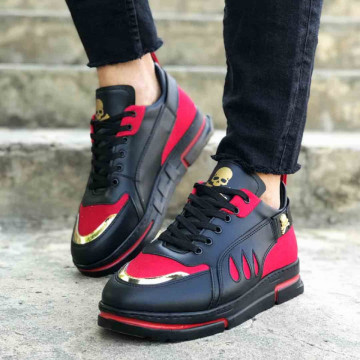 Pantofi sport negri, interior antitranspiratie, model premium VRS, cu aplicatii rosii, ISAHAR