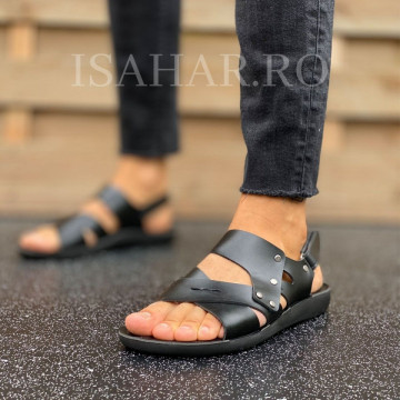 Sandale barbati casual, negre, model casual, ISAHAR