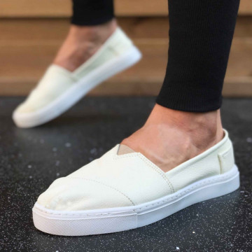 Espadrile barbati, albe, din PIELE NATURALA, ISAHAR