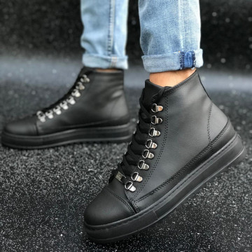 Ghete barbati casual negre cusute, confectionate din piele ecologica, usoare, model casual