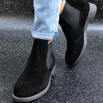 Ghete barbati casual, piele naturala negre, cusute, model casual, talpa flexibila