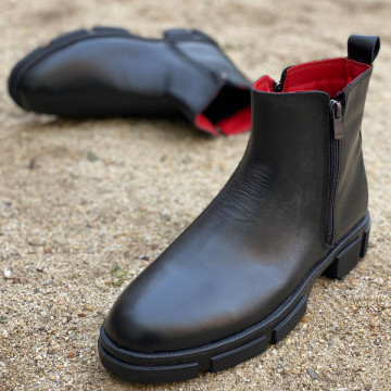 Ghete barbati, negre, 100% piele naturala premium , cu fermoar, Isahar