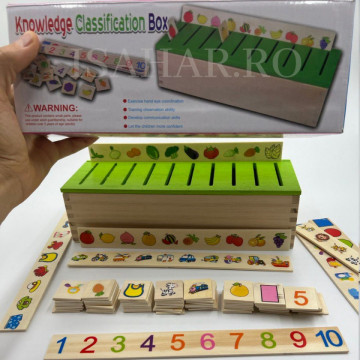 Joc educative din lemn, sortare si asociere, invatare Montessori, engleza, ISAHAR