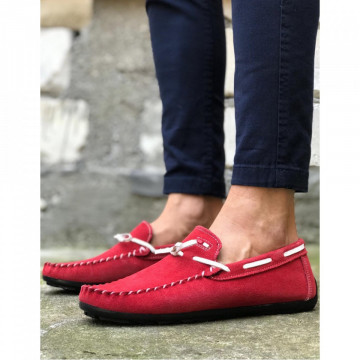 Mocasini barbati, rosii, din PIELE NATURALA, ISAHAR
