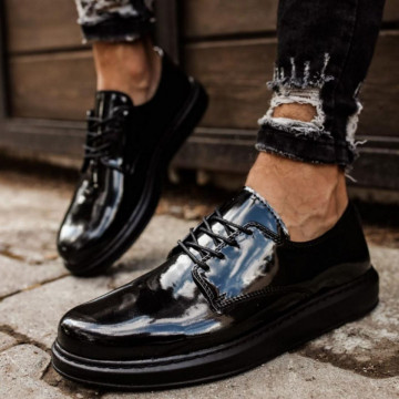 Pantofi casual barbati, negri, confortabili, inchidere cu siret, ISAHAR