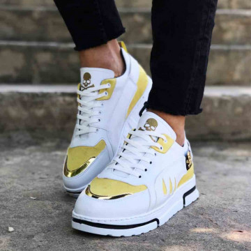 Pantofi sport albi, VRS premium, cu aplicatii aurii, ISAHAR