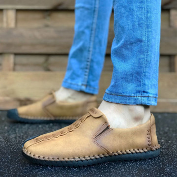 Pantofi sport barbati, maro, fara siret, piele ecologica