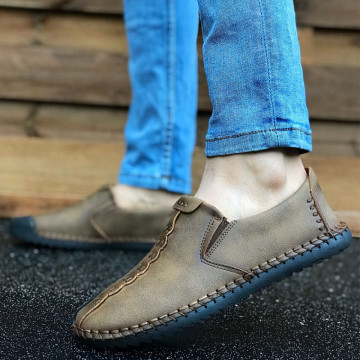 Pantofi sport barbati, maro inchis, fara siret, piele ecologica