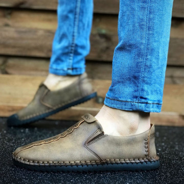 Pantofi sport barbati, maro inchis, fara siret, piele ecologica