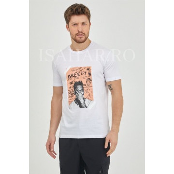 Tricou alb barbati BREEZY din bumbac, model casual premium, Isahar
