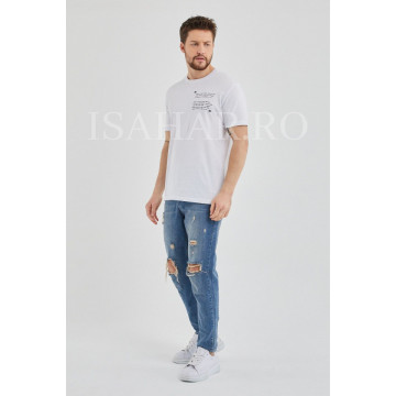 Tricou barbati, alb, model casual BREEZY, material premium , ISAHAR