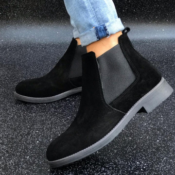 Ghete barbati casual, piele naturala negre, cusute, model casual, talpa flexibila