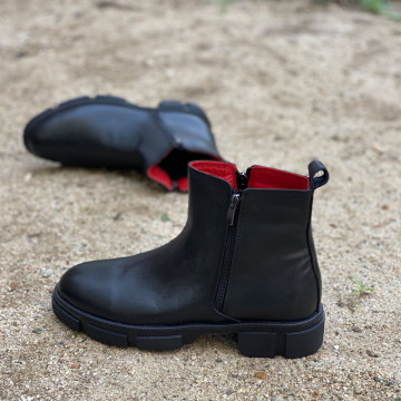 Ghete barbati, negre, 100% piele naturala premium , cu fermoar, Isahar