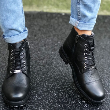 Ghete barbati piele naturala, negre, imblanite, talpa antiaderenta