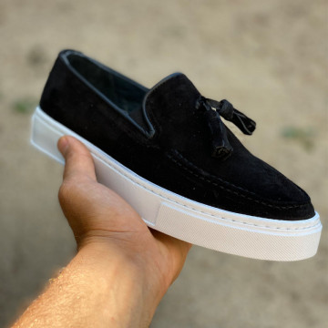 Mocasini barbati, 100% piele naturala intoarsa, negri, casual, ISAHAR