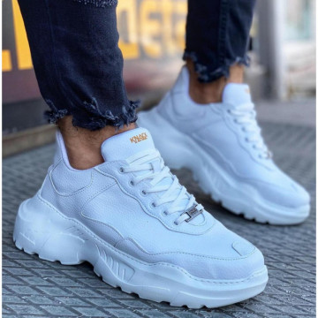 Pantofi sport albi, casual, cu talpa inalta din spuma