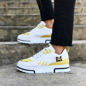 Pantofi sport albi, VRS premium, cu aplicatii aurii, ISAHAR
