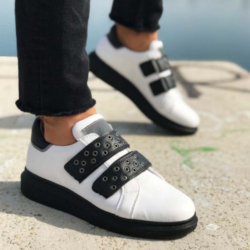 Pantofi sport barbati, albi, cu talpa neagra, inchidere arici SNK, ISAHAR