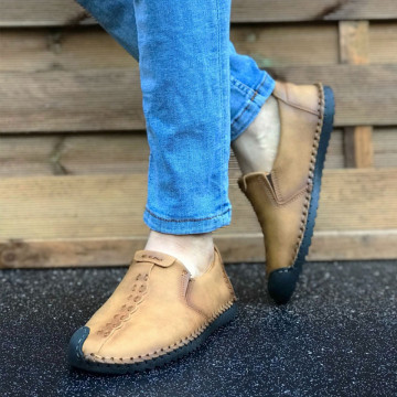 Pantofi sport barbati, maro, fara siret, piele ecologica