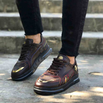Pantofi sport barbati maro,model premium VRS, cu aplicatii aurii, ISAHAR