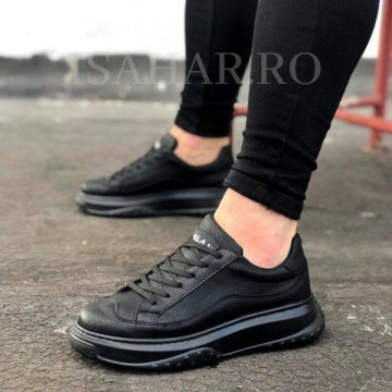 Pantofi sport barbatii, negri, model simplu casual, nou, ISAHAR