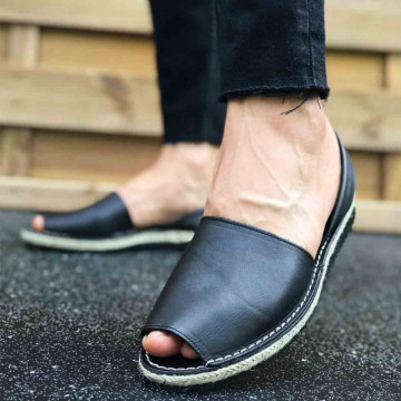 Sandale Avarca barbati negre, PIELE NATURALA, model casual, premium, Isahar