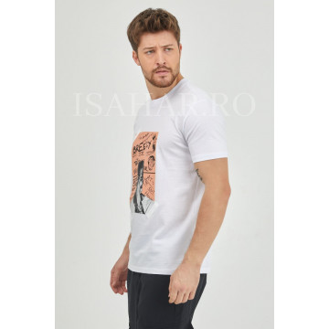 Tricou alb barbati BREEZY din bumbac, model casual premium, Isahar