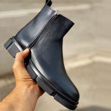 Ghete barbati, negre, 100% piele naturala premium , cu fermoar, Isahar