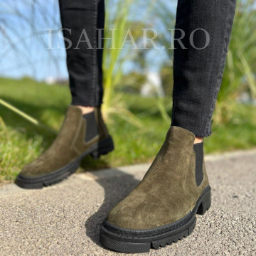 Ghete barbati, piele naturala 100%, kaki, talpa flexibila, cusuta si confortabila, Isahar