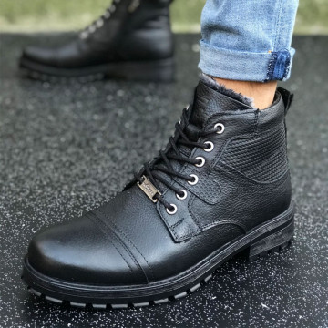 Ghete barbati piele naturala, negre, imblanite, talpa antiaderenta
