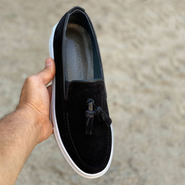 Mocasini barbati, 100% piele naturala intoarsa, negri, casual, ISAHAR