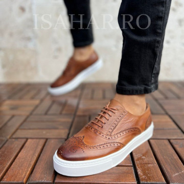 Mocasini barbati, 100% piele naturala, maro, cu un design casual, ISAHAR